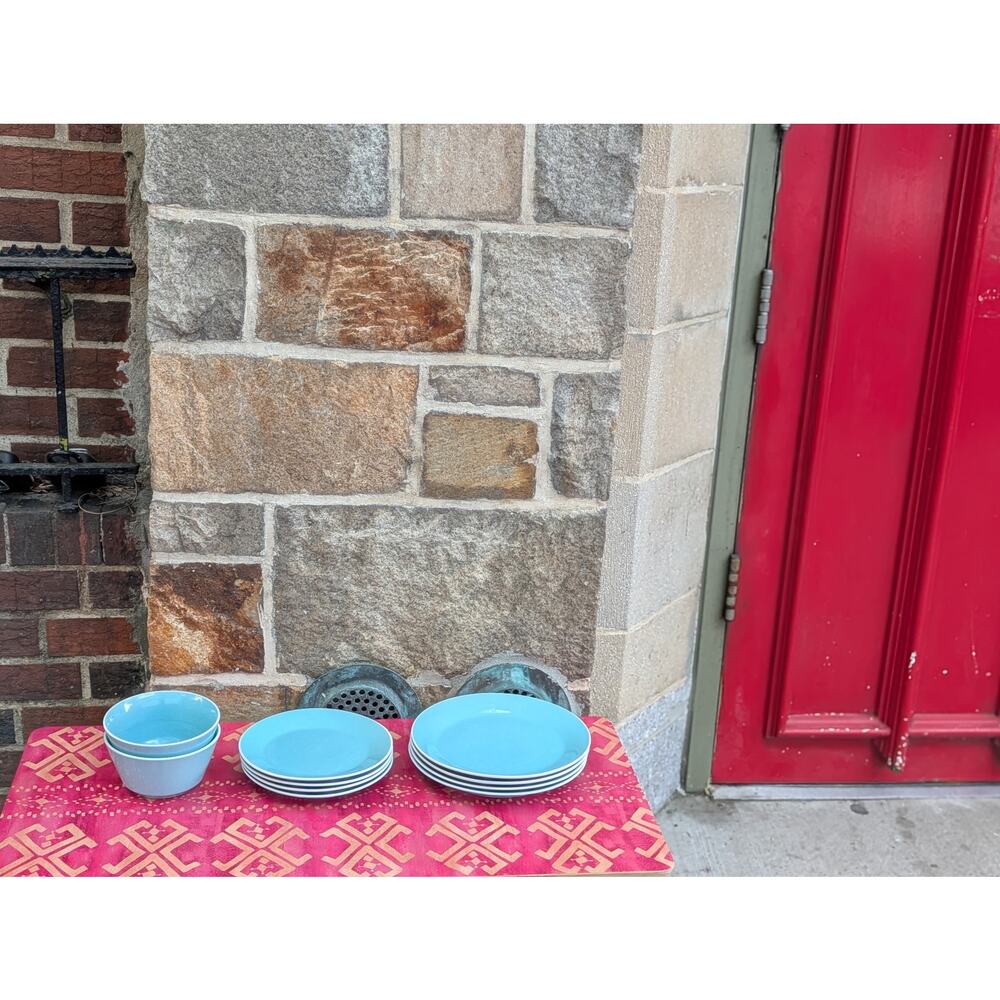 Stoneware Dish Set Plates Bowls Blue 10pc Room Essentials